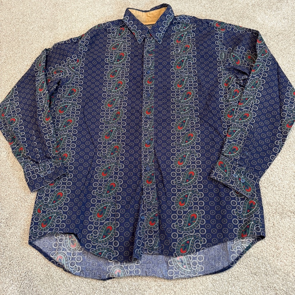 Twenty X by Wrangler Western Long Sleeve Button Down Paisley Blue XL 17.5 35/36